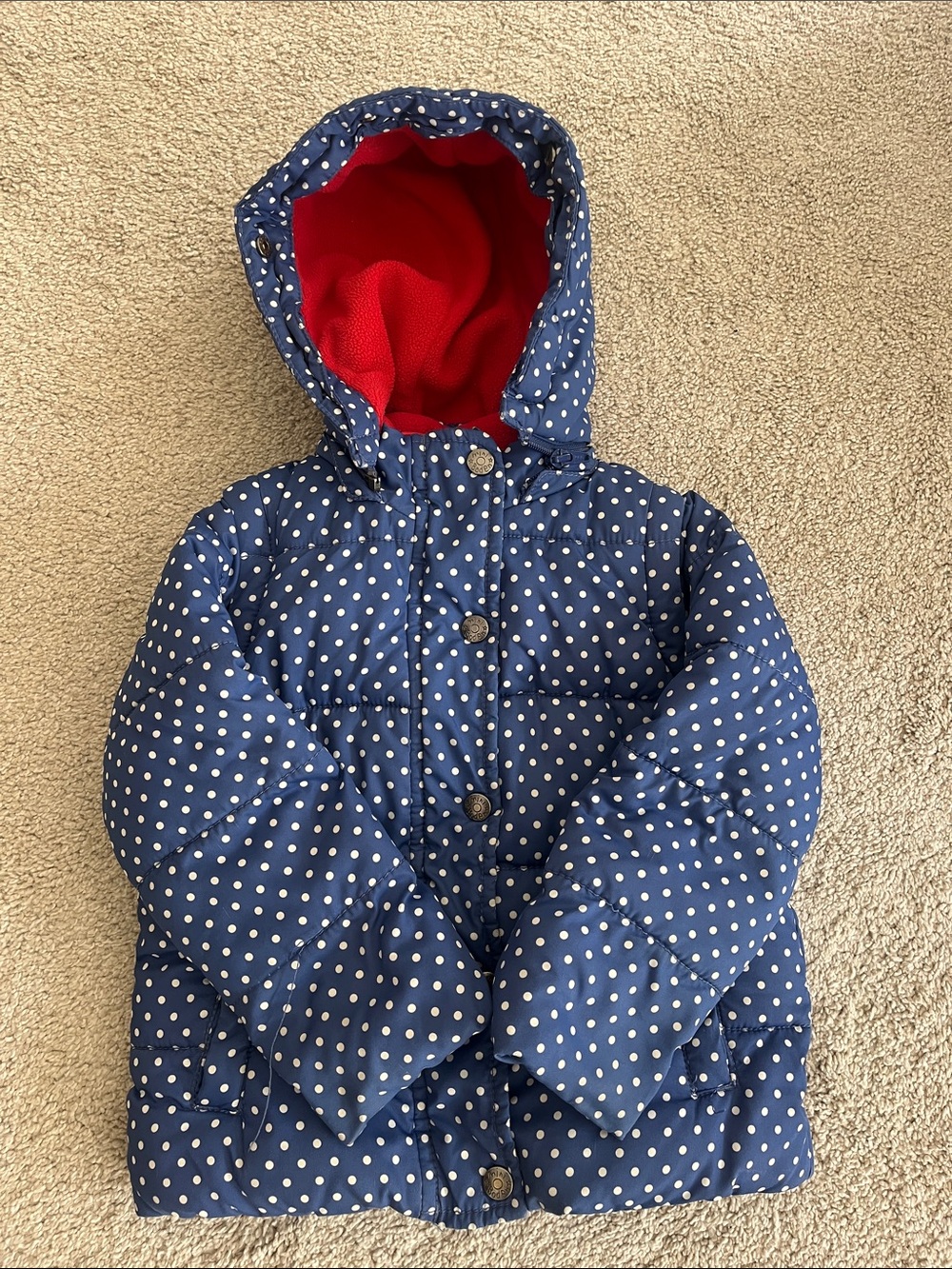 Kids Blue Polka Dot Hooded Puffer Jacket
